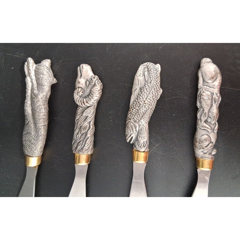Pewter Cat, Ram, Fish, Rabbit Stainless Steel Butter knives - Picture 4 of 16